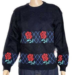Vintage 80’s Rainbow Ridge Rose Argyle Pullover Sweater Medium